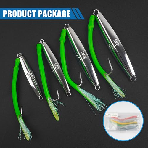 Saltwater Fishing Diamond Jig, 1pcs Casting Jigging Spoon Surf Fishing Trolling Lure Metal Jig with Tube Tail for Striper Bluefish Tuna Salmon 1oz 2oz 3oz 4oz - color: Green, size: 4oz