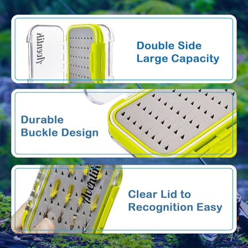 Aventik Waterproof Clear Fly Box Double Sides Floating Lightweight Fly Fishing Case Large Capacity Grip Foam Nymph Wet Dry Flies Lure Box(H18 Green, SIZE A:4.24X3.04X1.36inch) - color: Green, size: SIZE A:4.24X3.04X1.36inch