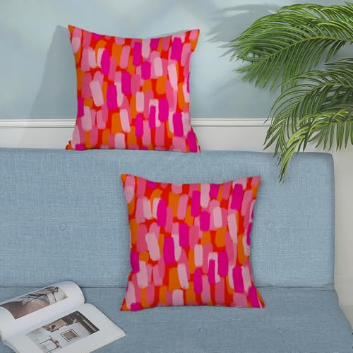 Hot Pink Orange Pillow Covers 18x18 Inch Set of 2 Abstract Preppy Throw Pillows Painting Outdoor Decorative Pillow Cases Linen Aesthetic Boho Cushion Cover for Couch Home Sofa Bed Decor - color: Hot Pink Orange, size: 18" x 18" (Pack of 2)