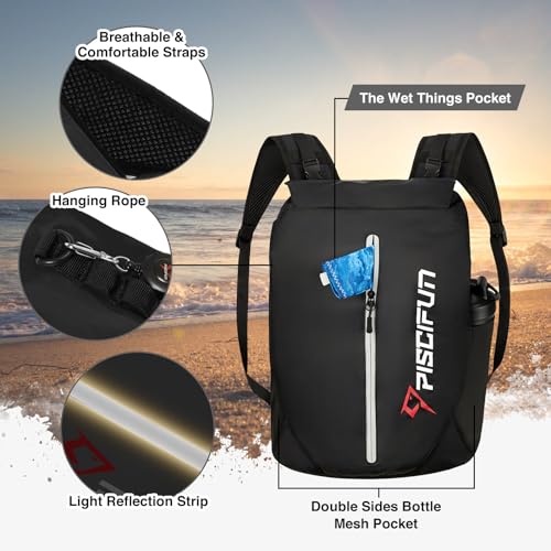 Piscifun Dry Bag Waterproof, Lightweight Dry Backpack Roll-Top Sealed with Waist Pouch and Phone Case Keeps Gear Dry Inside for Kayaking, Boating - color: Black, size: 30L