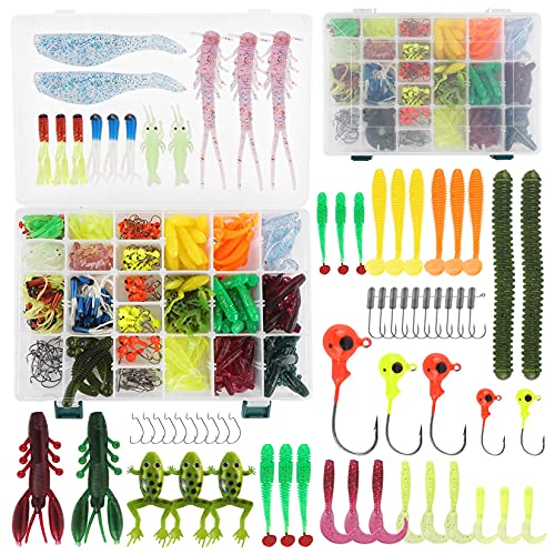 Pure Vie Fishing Topwater Lures Kits Mixed Universal Artificial Soft Baits Tackle Including Crankbaits, Spinnerbaits, Plastic Worms, Frogs, Hooks, Tackle Box - Freshwater Saltwater Fishing Equipment - color: 301 Pieces