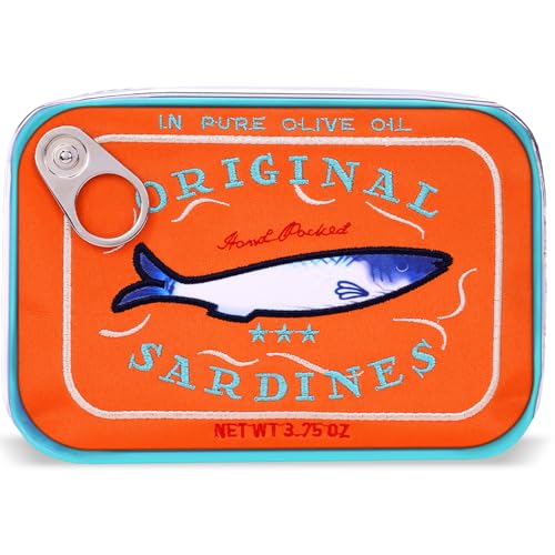 Cessfle Canned Sardines Makeup Bag, Funny Sardine Tin Fish Cosmetic Bag, Creative Cute Makeup Bag Kawaii Pencil Case Pouch, Coquette Make up Pouch for Women… - color: Orange mix Blue