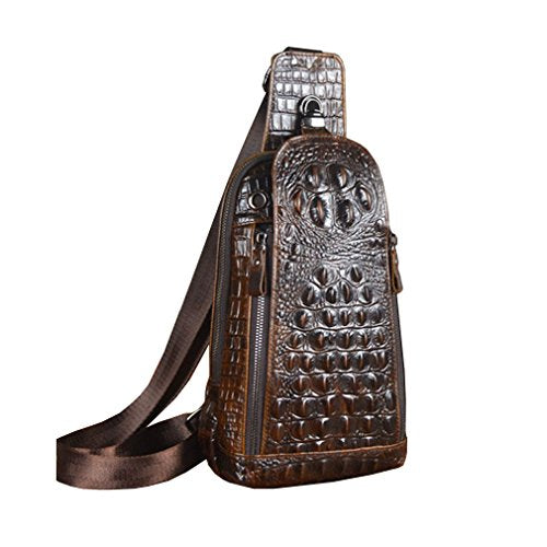 Hebetag Crocodile Genuine Leather Sling Bag Backpack for Men Travel Outdoor Hunting Hiking Camping Crossbody Shoulder Chest Pack Daypack Coffee - color: #11coffee