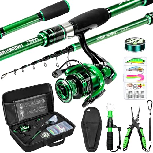 Ghosthorn Fishing Rod and Reel Combo Graphite Telescoping Fishing Pole Portable Travel Kit with Carrier Bag for Freshwater Saltwater - size: 7 ft, style: Full Kit With Fishing Tools