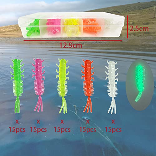 75pcs Crappie Lures Kit - Soft Plastic Coloured Crappie & Panfish Shad Baits - style: B-75pcs