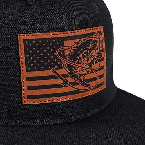 Fishing Gifts for Men - Snapback & Trucker Hats - American Flag Outdoor Fishing Hat - color: 10.black Flatbrim (Bassflag)