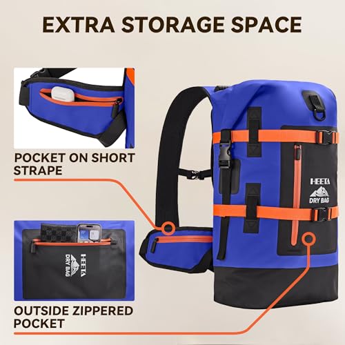 HEETA Dry Bags Waterproof Backpack 40L for Men & Women, Roll Top Heavy Duty Cushioned Hiking Backpack for Kayaking Boating Paddle Boarding Fishing Travel Camping Beach Vacation Cruise Ship Essentials - color: Blue