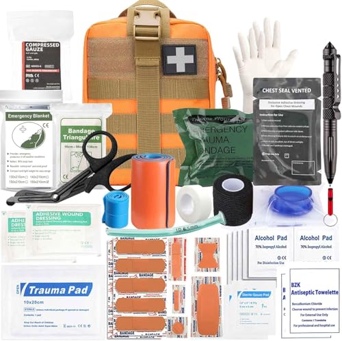 74 Piece Camping First Aid Kit Ifak Trauma Kit, Molle Tactical First Aid Kit Refill Supplies for Survival Camping Hiking Travel (Orange) - color: Orange