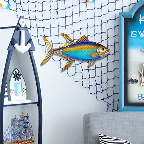 LIFFY Metal Fish Wall Decor Fish Metal Wall Art Hanging Outdoor Wall Art for Outdoor Ocean Beach Sea Pool Decor - color: Yellowfin Tuna, size: 16"L x 8.5"W