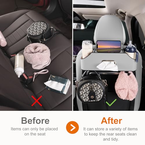 Car Rear Backseat Extra Multifunctional Drink Cup Holder Organizers with Tissue Storage Box Organizer & Hooks for Car Seat Back (Gray) - color: Gray