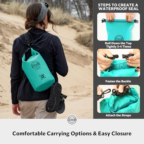 STOVER 5/10/25/30/40/55L Waterproof Dry Bag, Small Lightweight Roll Top Dry Bag Backpack w/Waterproof Phone Case, Kayaking, Travel, Hiking, Fishing, Tubing, Camping, the Beach, Men/Women (Teal) - color: 5l Teal, size: 5L
