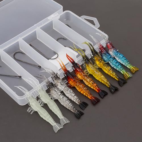 10pcs Soft Shrimp Lure Rigs Artificial Silicone Soft Bait Shrimp Fishing Lure, Artificial Bait Fishing Tackle Hooks Jigs with Hooks for Trout Bass Salmon