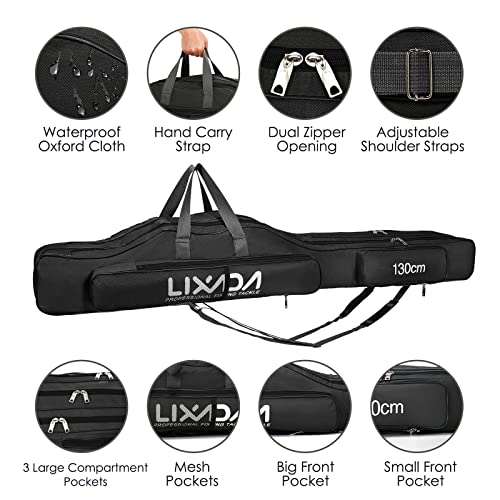 Lixada Fishing Rod Case, 3 Layers Oxford Fishing Rod Bag, Portable Foldable Fishing Pole Bag, Fishing Rod Carrier Fishing Tackle Storage Bag Travel Carry for Fishing Gear & Equipment - color: Black, size: 130cm