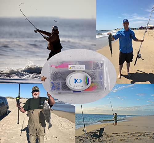 150pcs Saltwater Fishing Gear Surf Fishing Tackle Kit, Various Accessories Include Leaders, Bait Rigs, Spoons, Minnow Lures, Hooks, Swivels Snaps, Jigs, Sinker Weights