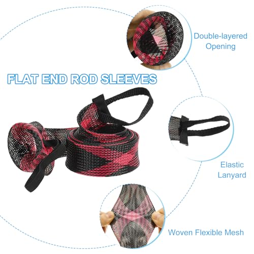 PATIKIL Rod Sock, Fishing Rod Sleeve Cover Braided Mesh Pole Protector Gloves Fishing Tools Flat End for Spinning Fishing Rod Fly Rod Ice Rod Casting Rod - color: Black Red, size: 67 Inch