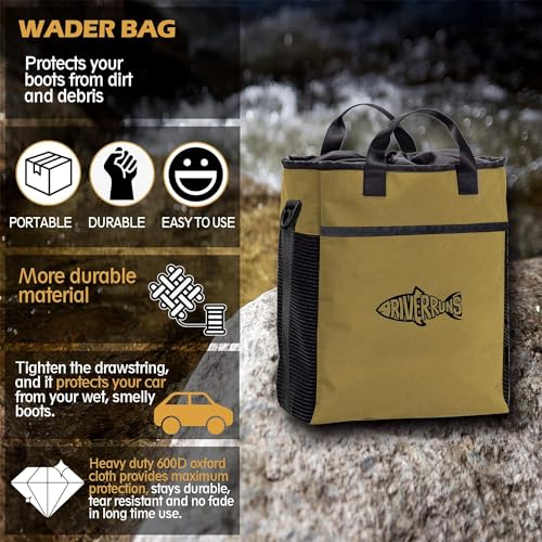 Riverruns Fishing Hunting Wader Bag with Vented Mesh, Waders Boots Bag, Fly Fish Storage Bag for Fishing, Hiking, Camping - color: Khaki, size: Medium 30 L