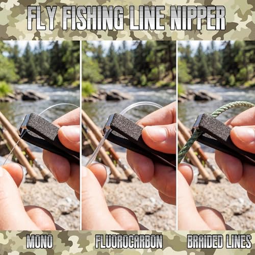 Therwen 2 Pcs Black Fly Fishing Nipper with Fishing Line Clippers with Hook Eye Cleaner Pin Stainless Steel Cutting Tool Line Cutter Nipper Multi Functional Accessories