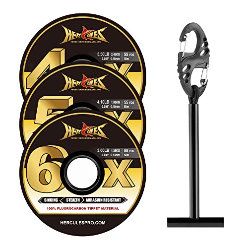 HERCULES Fly Fishing Tippet 3 Pack with Fly Tippet Holder, 55 Yards - color: Flourocarbon tippet 3pcs with tippet bar, size: 4X5X6X - 55YDS