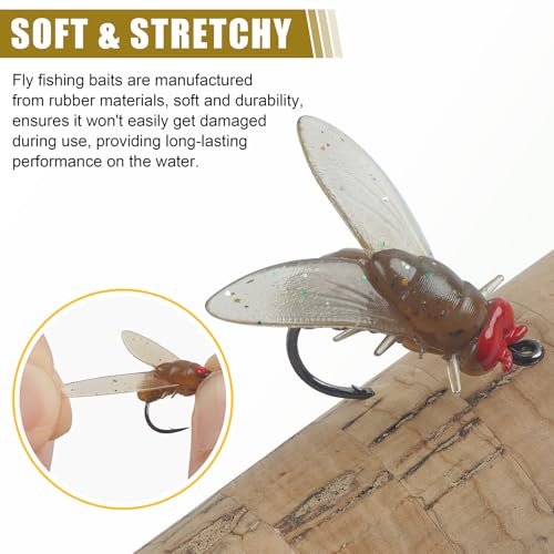 Bionic Fly Fishing Bait, Flies Fishing Lures Kit Trout Jigs Swimbaits Dry Flies Fly Fishing Lures Fish Attractant Fly Fishing Hook for Saltwater Freshwater Bass Panfish 15mm - color: Brown-18pcs
