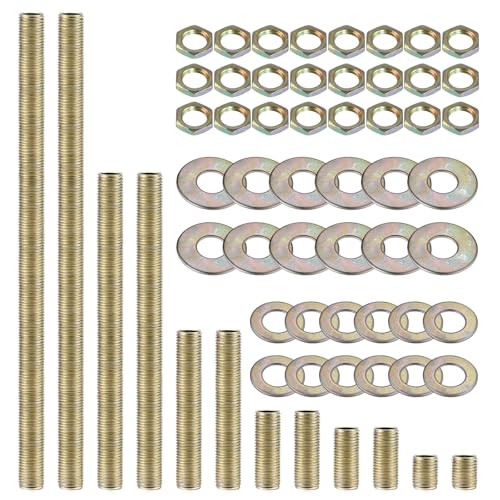 Lamp Rod,All Thread Lamp Pipe,Lamp Repair Assortment of Hardware,Yellow Zinc Coated, Includes 12" Lamp Pipe Nipples, 24 Washers, 24 Lock Nuts - size: 9-Kit Set - Pipe Nipples, Washers, Lock Nuts