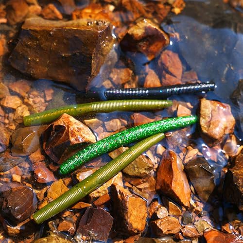 Fishing Soft Plastic Lures - 10pcs Rubber Worms for Fishing Bass, 3.93" Watermelon Color, for Freshwater & Saltwater Fishing - color: Black