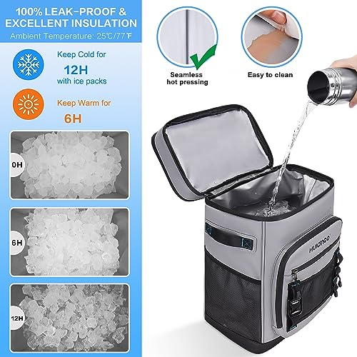Hulongo Large Waterproof Insulated Cooler Backpack for Men & Women, Leak Proof Cooler Backpack for Camping, Beach, Fishing, Picnic, Travel, Outdoor, 30L, 48Cans - color: gray