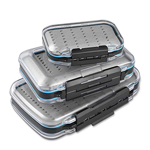 Gonex Fly Boxes for Fly Fishing Jig Boxes Two-Sided Waterproof Lightweight Fly Fishing Box Easy Grip Transparent Lid Fly Fishing Lures Box Sizes A+B+C, Grey - color: Grey, Black, Transparent, size: SizeA+SizeB+SizeC