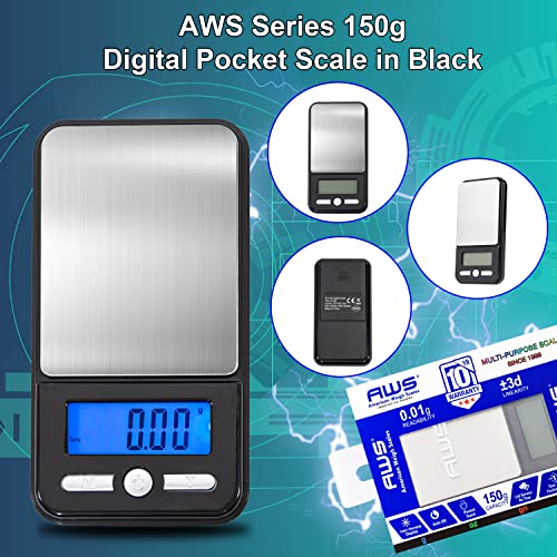 American Weigh Scales Digital Pocket Scale AC SERIES 150g x 0.01g | High Precision 0.001g Accuracy Mini Gram Scale for Kitchen, Lab, Jewelry, Coin Scale, Small Digital Gram Scale Portable Travel Scale - size: 150g x 0.01g