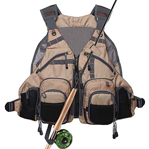 Kylebooker Fly Fishing Vest Pack Adjustable for Men and Women - color: Khaki
