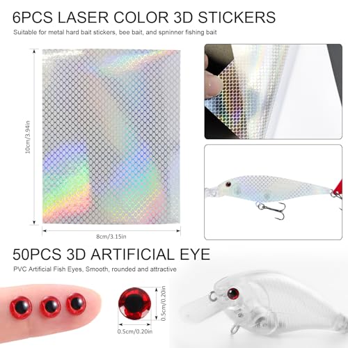 207Pcs Unpainted Fishing Lures Making Kit DIY Blank Jerkbait Crankbaits Minnow Hard Bait Set Include Treble Hook Split Rings Lure 3D Eyes Stickers