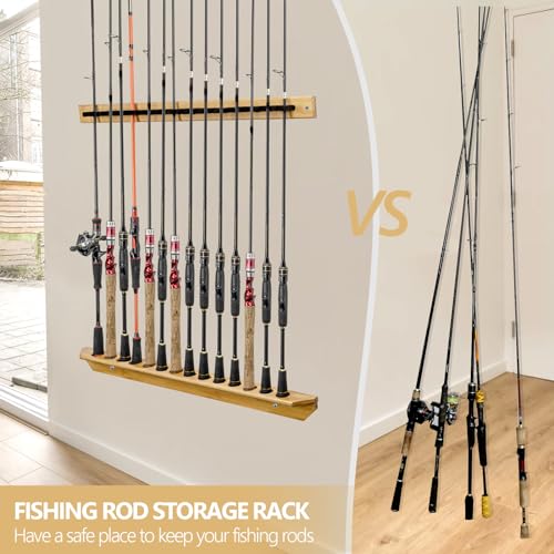 THKFISH Fishing Rod Racks Fishing Rod Holders for Garage Wood Fishing Pole Wall Rack Store 14 Fishing Rod Combos,1 Pair - color: Vertical Rod Rack-for 14 rods