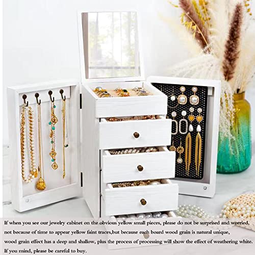 Meangood Jewelry Box Wood for Wowen, 5-Layer Large Organizer Box with Mirror & 4 Drawers for Rings, Earrings, Necklaces, White - color: 5 Layer White, size: 5 Layer