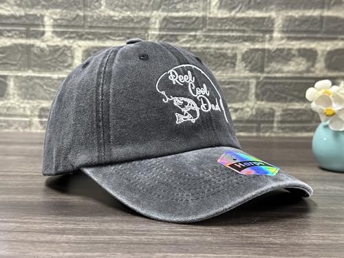 Fishing Baseball Cap for Men Women, Adjustable Embroidered Hat | Fishing Gear, Outdoor Adventure Design, Precision Embroidery Craft, One Size Adjustable Fit - color: Dad (Washed Black)