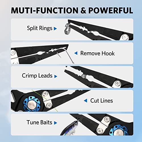 Saltwater Fishing Pliers, Split Ring Pliers for Fishing with Safety Lock, Fish Pliers with Sheath and Lanyard, Fishing Gifts for Men - color: C-black