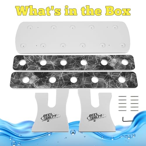 Rush Creek Creations Reel Salty Gray/White/Blue 11-Rod Marine Grade Fishing Rod Holder - Bi-Level Design, UV-Resistant, 100% Waterproof for Garage and Dock - size: 11-Rod