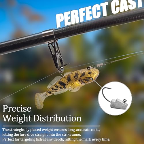 Soft Fishing Lures Shad Minnow Swimbaits, Pre-Rigged Jig Heads Paddle Tail Swim Baits for Bass, Trout, Walleye, Crappie, Sinking Jigs Bait for Saltwater Freshwater, Fishing Gifts for Men - color: D1-3.3"-0.78oz-6 Color