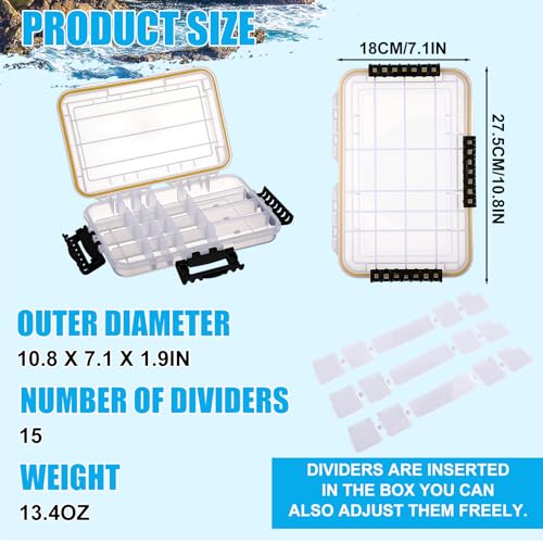 Wonderjune 6 Pack 3600 Fishing Tackle Boxes Waterproof Tackle Trays with Removable Dividers Clear Plastic Storage Organizer Bait Vault Camouflage Box for Freshwater Saltwater(White) - color: White