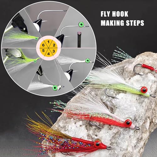 58pcs Fly Tying Materials Set | Complete Clouser Minnow Flies Fly Tying Kit with Hooks,Dumbbell Eyes and Flash Line to Tie Own Bass,Trout