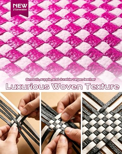 Trendy Woven Checkered Crossbody Bum Bag for Women，PU Leather Checkered Purse Fanny Packs Belt Bag (Woven Bum Bag - Rose White) - color: Woven Bum Bag - Rose White