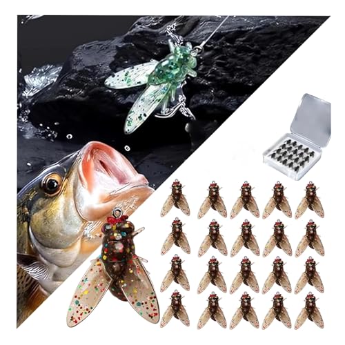 Bionic Fly Fishing Bait (20PCS) - 2024 New Trout Jigs Swimbaits Dry Flies Bass Fly Fishing Lures Kit, Saltwater ＆ Freshwater Flies Spinner Swim Baits Fly Fishing Hook Panfish Lures Set - color: Yellow, size: 8mm