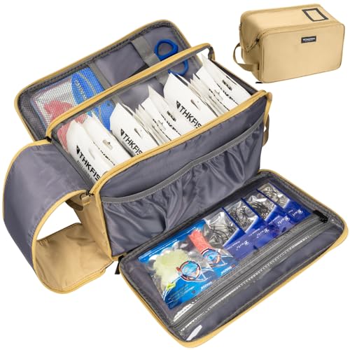 THKFISH Fishing Soft Plastic Bait Storage, Water-Resistant Extra-Large Clear Sleeves Tackle Bait Bag Storage For Lure Hooks, Sinkers & Fishing Accessories (Khaki) - color: Khaki