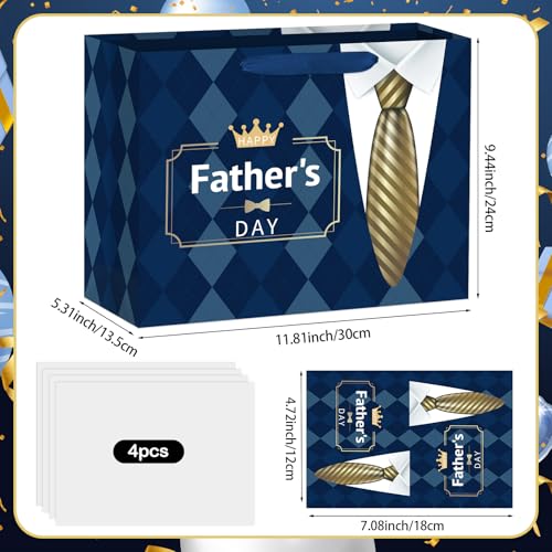 Hooqict Large Fathers Day Gift Bag Father Gift Wrap Bag with Handles, Tissue Paper, Greeting Cards for Best Daddy Husband Grandfather Happy Father's Day Celebrations Party Supplies - color: Fathers Day