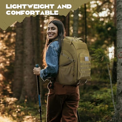 Maelstrom Tactical Backpack for Men, Water Resistant 40L Military Bag | Molle System, 900d Polyester, Laptop Pocket, Load Compression, Tripod Straps, For Hunting, Travel, Hiking,Gym, Camping - color: B.khaki