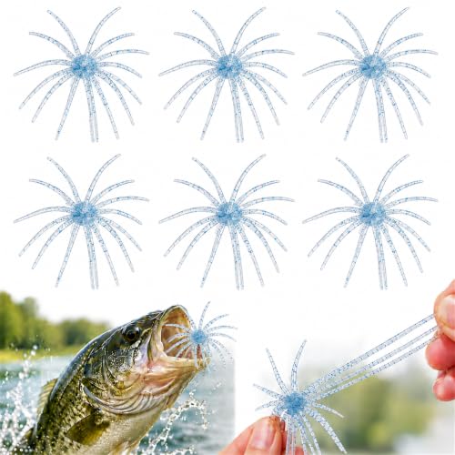 6Pcs Sea Urchin Bait, Realistic Fuzzy Dice Fishing Lure for Bass & Perch, Floating TPR Swimbait with Reflective Stars, 6 Colors Artificial Worm Bait for Saltwater & Freshwater - color: C, size: 4.33"