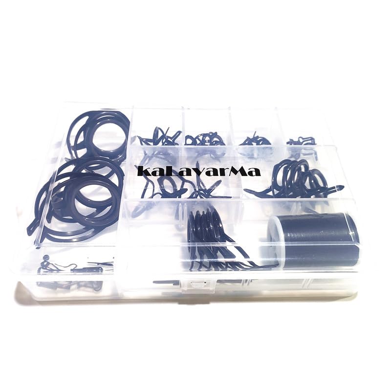 Kalavarma Fishing Rod Repair Kit 47 Pcs for Spinning and Casting Rod Guides,Set Mixed Size Double Leg Stainless Steel,Fishing Rod Repair Kit Guide Tip Top Repare Black Color