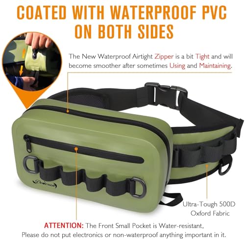 Dovesun Waterproof Fishing Fanny Pack for Men 3.3L Fly Fishing Bag Chest Pack with Airtight Zipper - color: Green