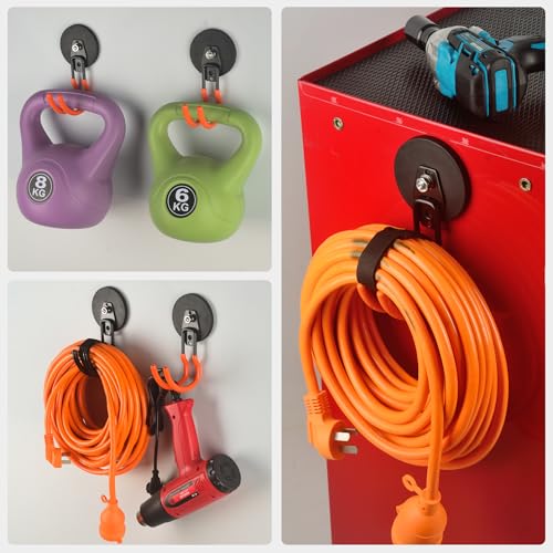 MUTUACTOR Updated Magnetic Hook Heavy Duty,40lbs 2-Pack Super Strong Magnet Garage Hook,Anti-Scratch Large Magnets Hook for Hanging Impact Drivers Trailer Cord Shovel Tool Organizer - style: Updated 3.46in Magnet J Red Hooks 2PCS