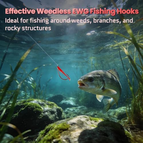50/100/120pcs EWG Fishing Hooks, Bass Fishing Hooks Offset Worm Hook Texas Rig Hooks Live Bait Fishing Hooks for Freshwater Saltwater Size 4 2 1 1/0 2/0 3/0 4/0 5/0 - color: Red, size: 1/0_100pcs