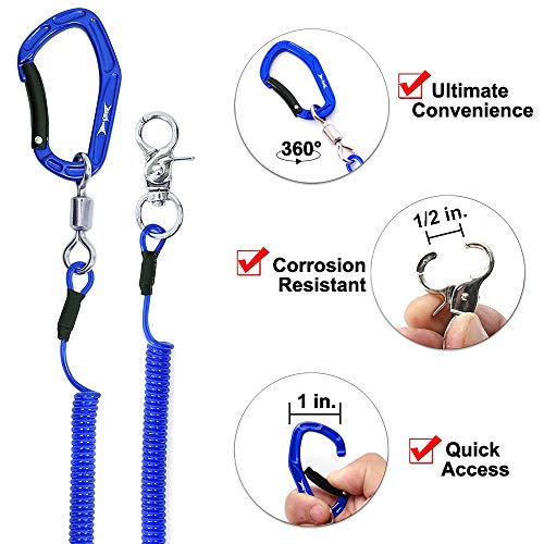 HERCULES M4 Fishing Lanyard, Fishing Pole Tether, Kayak Paddle Leash, Heavy Duty Retractable Coiled Lanyard for Fishing, Rods, Pliers, Boating, Paddles, Kayak - color: Pack of 2 Blue, 5.9"