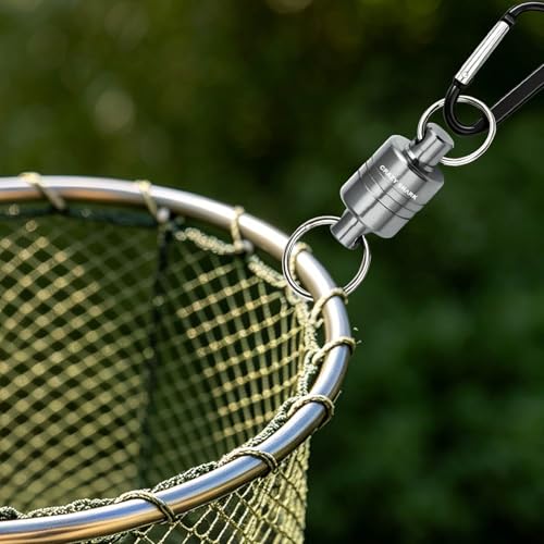 Magnetic Net Release for Fly Fishing, Aluminum Magnetic Quick Release Keychain, Fly Fishing Net Magnet Holder Retractor with Carabiner - color: gray